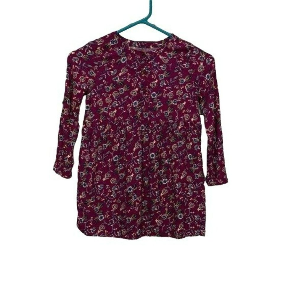 True Craft Girl Burgundy Floral Long Sleeve Tunic‎ Blouse